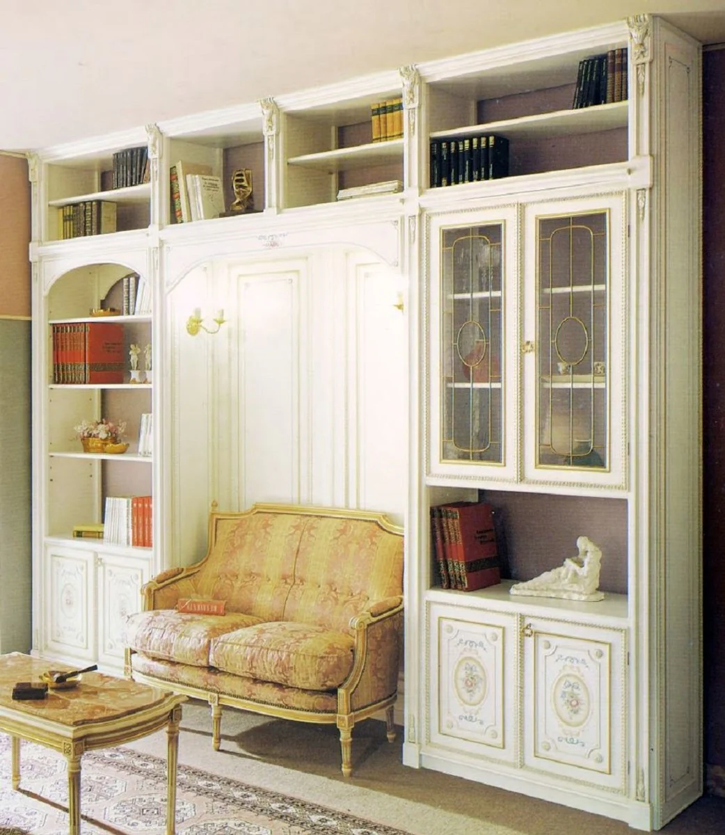 Luxus Barock Schrank Weiß / Mehrfarbig / Gold - Barock Massivholz Wohnzimmerschrank - Barock Wohnzimmer Möbel - Luxus Qualität - Made in Italy