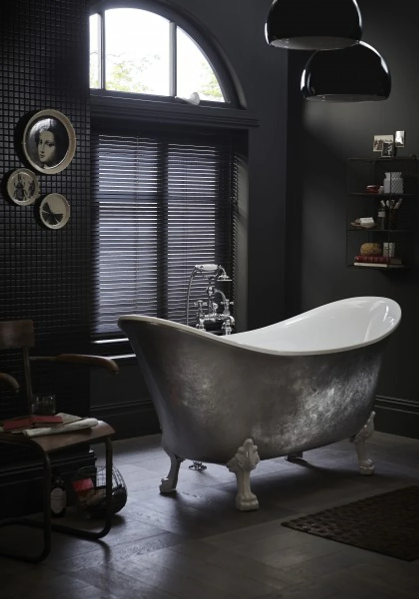 Jugendstil Badewanne freistehend Edelstahleffekt Modell He-Lyd 1730mm - Freistehende Retro Antik Badewanne Barock Stil