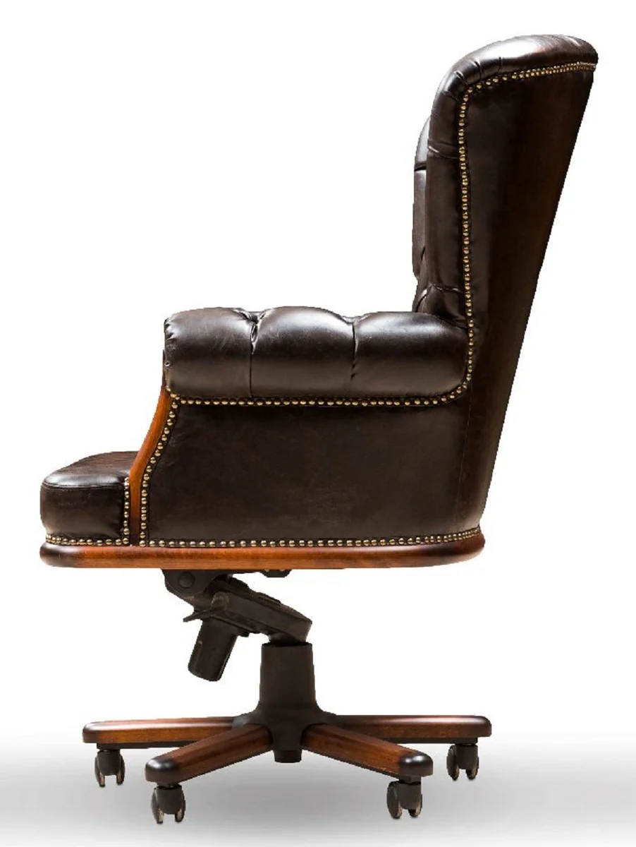Luxus Chesterfield Schreibtischstuhl Vintage Schwarz / Braun 84 x 93 x H. 114 cm - Höhenverstellbarer Kunstleder Bürostuhl - Büro Möbel - Chesterfield Möbel - Luxus Möbel