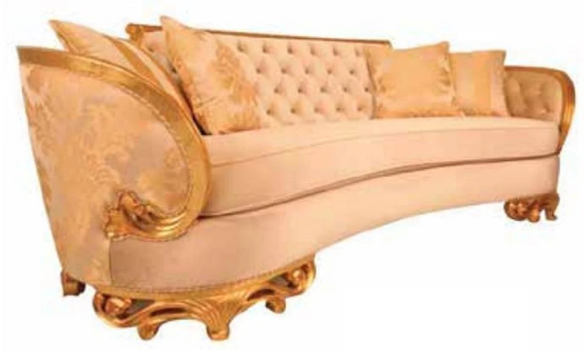 Luxus Barock Sofa Beige / Gold - Prunkvolles Wohnzimmer Sofa - Barockstil Wohnzimmer Möbel - Luxus Möbel im Barockstil - Barock Einrichtung - Edel & Prunkvoll