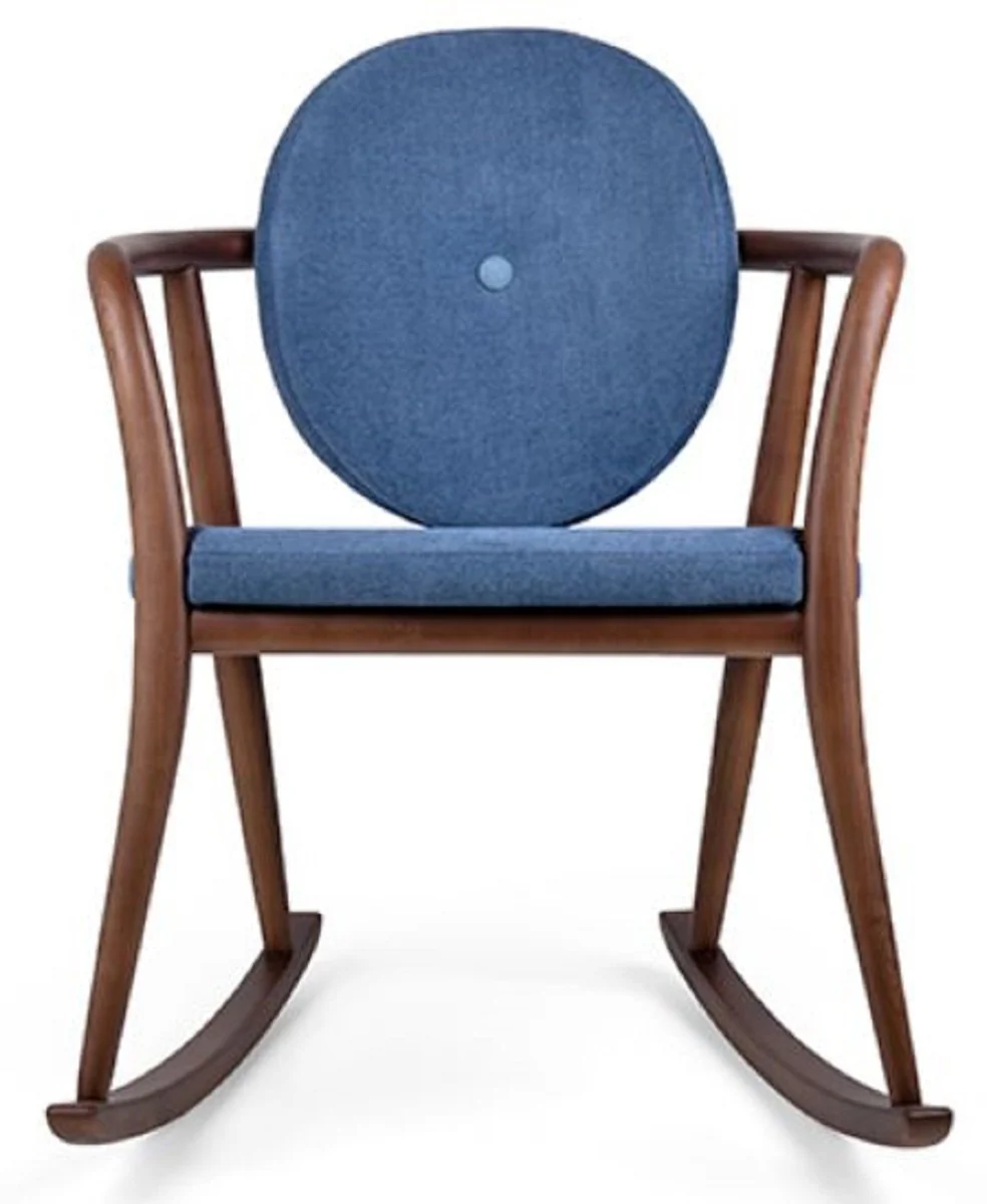 Luxus Schaukelstuhl Blau / Braun 66,5 x 71 x H. 87,5 cm - Gepolsterter Massivholz Stuhl mit Armlehnen - Luxus Wohnzimmer Möbel