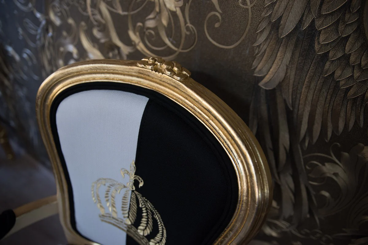 Pompöös by Barock Esszimmerstuhl mit Armlehnen Schwarz / Weiß / Gold - Pompööser Barock Stuhl designed by Harald Glööckler