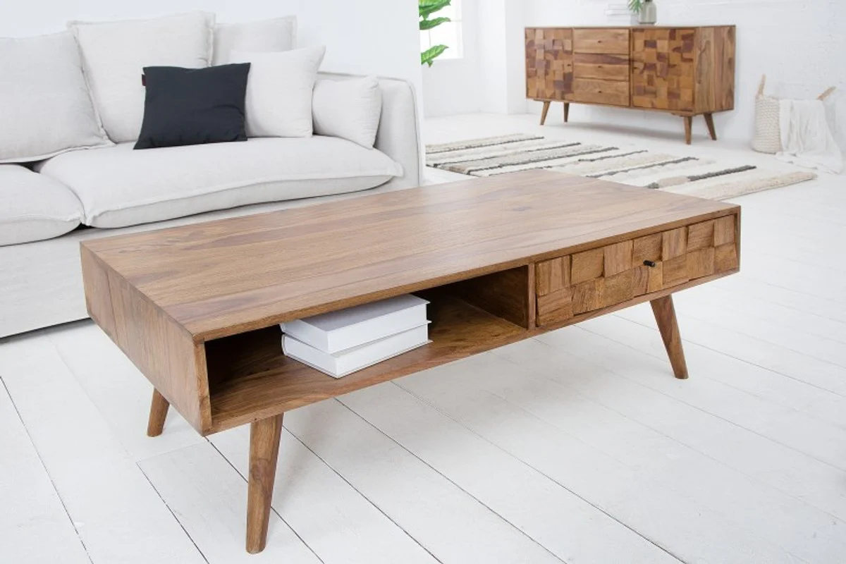 Designer Massivholz Couchtisch Natur B.117 x H.40 x T. 60 Salon Wohnzimmer Tisch