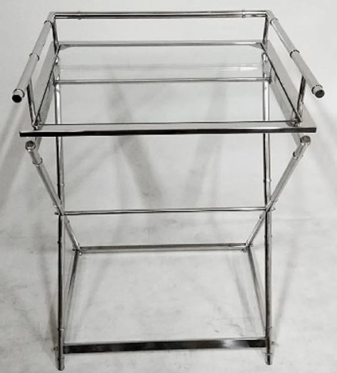Luxus Messing Beistelltisch mit Glasplatte Silber 60 x 50 x H. 76 cm - Hotel Möbel