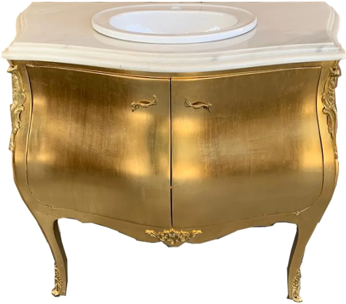 Luxus Barock Waschtisch Kommode Gold mit Marmorplatte - Luxus Barock Badezimmermöbel