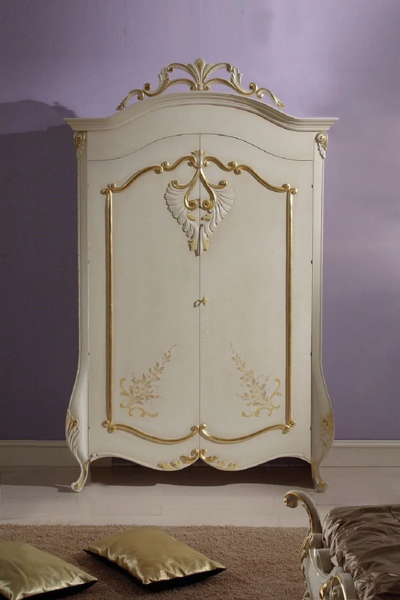Luxus Barock Schlafzimmerschrank Creme / Gold - Prunkvoller Barock Kleiderschrank - Luxus Schlafzimmer Möbel im Barockstil - Edel & Prunkvoll - Luxus Qualität - Made in Italy