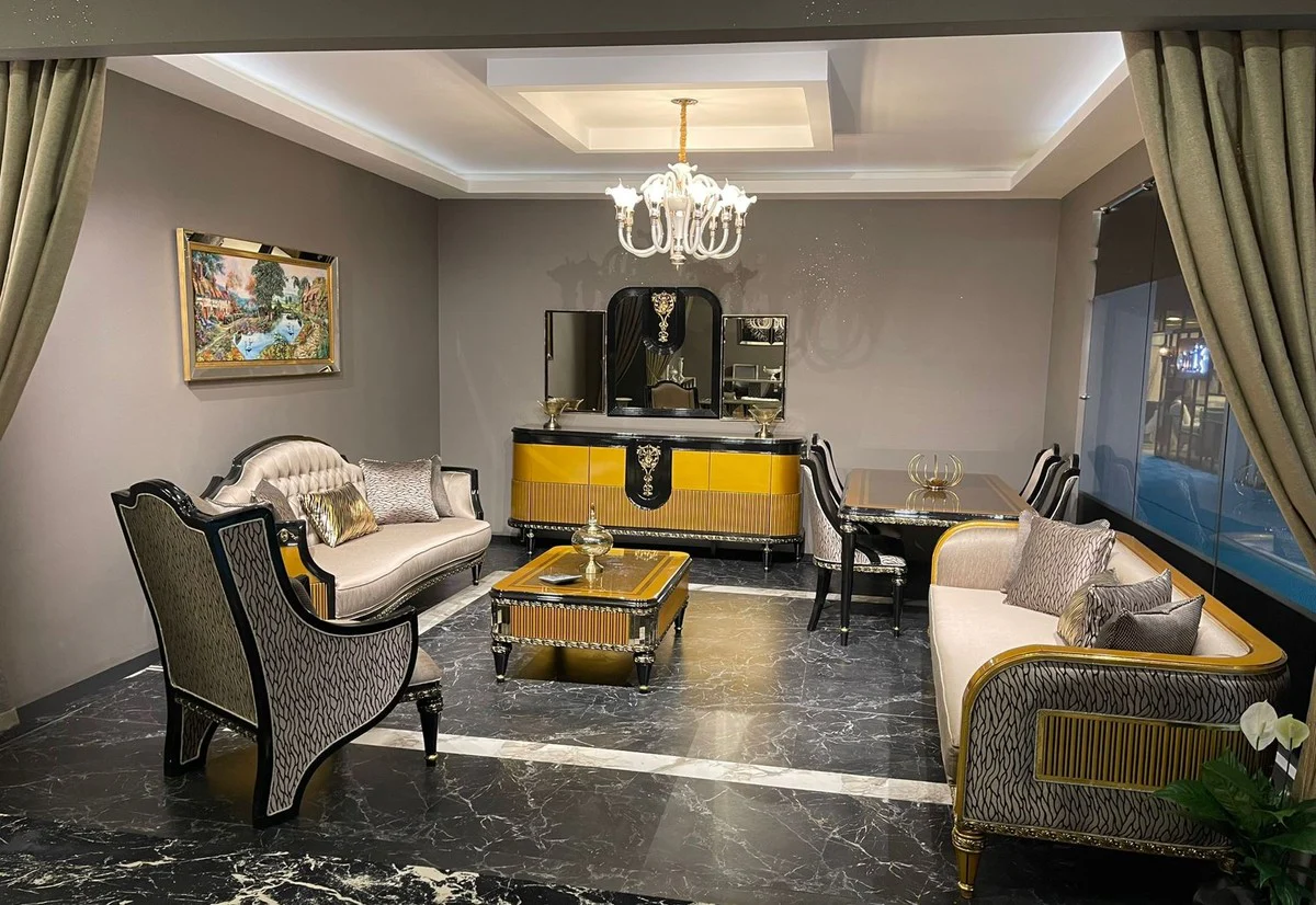 Luxus Barock Couchtisch Gold / Schwarz / Gold - Prunkvoller Wohnzimmertisch im Barockstil - Barockstil Wohnzimmer Möbel - Barock Einrichtung - Barock Möbel - Luxus Möbel im Barockstil