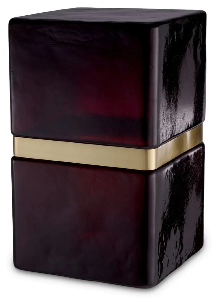 Luxus Glas Beistelltisch Schwarz / Antik Messing 30 x 30 x H. 49,5 cm - Luxus Möbel