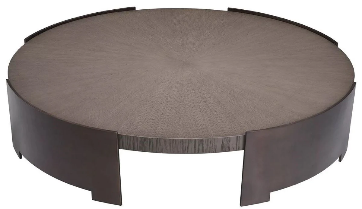 Luxus Couchtisch Grau / Bronze Ø 118,5 x H. 24,5 cm - Runder Wohnzimmertisch mit Massivholz Tischplatte - Wohnzimmer Möbel - Massivholz Möbel - Luxus Möbel - Luxus Einrichtung