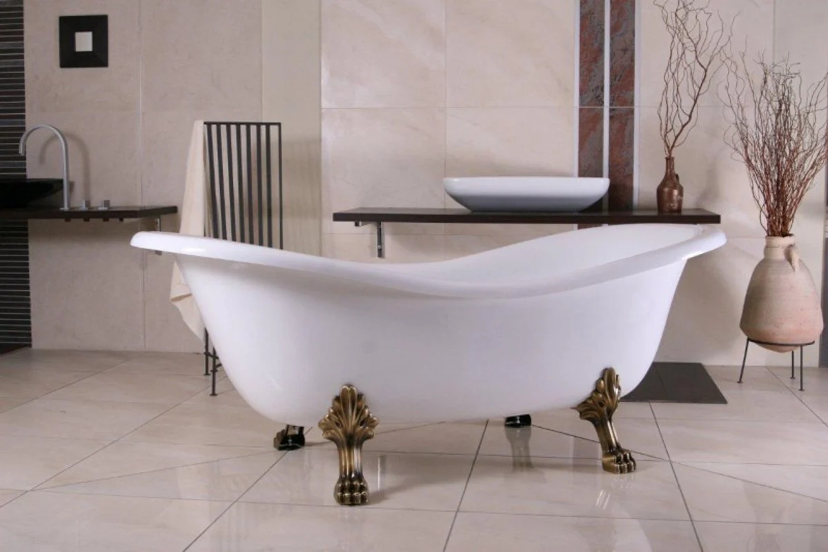 Freistehende Luxus Badewanne Jugendstil Paris Weiß/Altgold 1880mm - Barock Badezimmer
