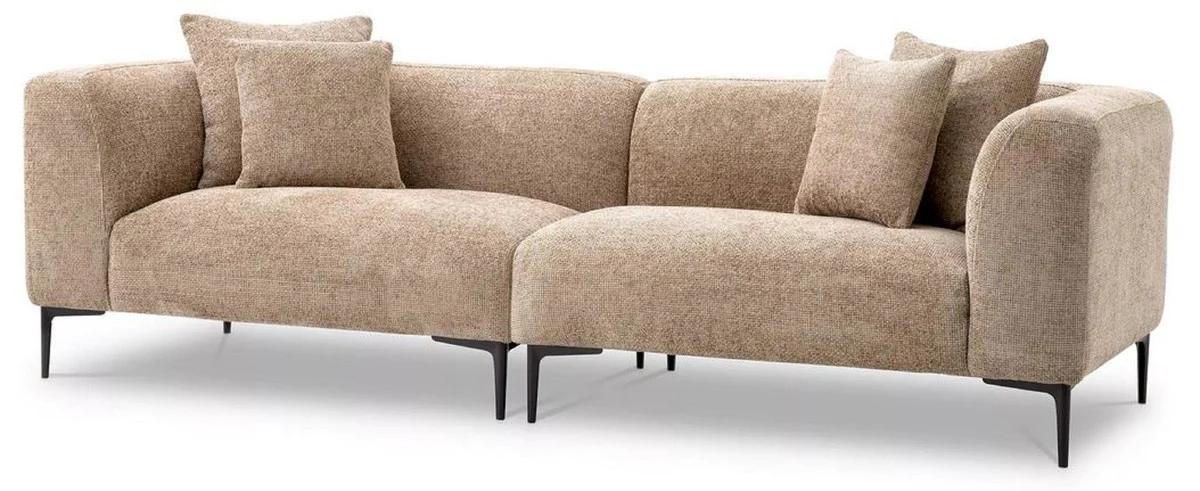Luxus Sofa Sandfarben / Schwarz 252 x 99 x H. 75 cm - Wohnzimmer Sofa mit 4 Kissen - Wohnzimmer Möbel - Wohnzimmer Einrichtung - Luxus Möbel - Luxus Einrichtung