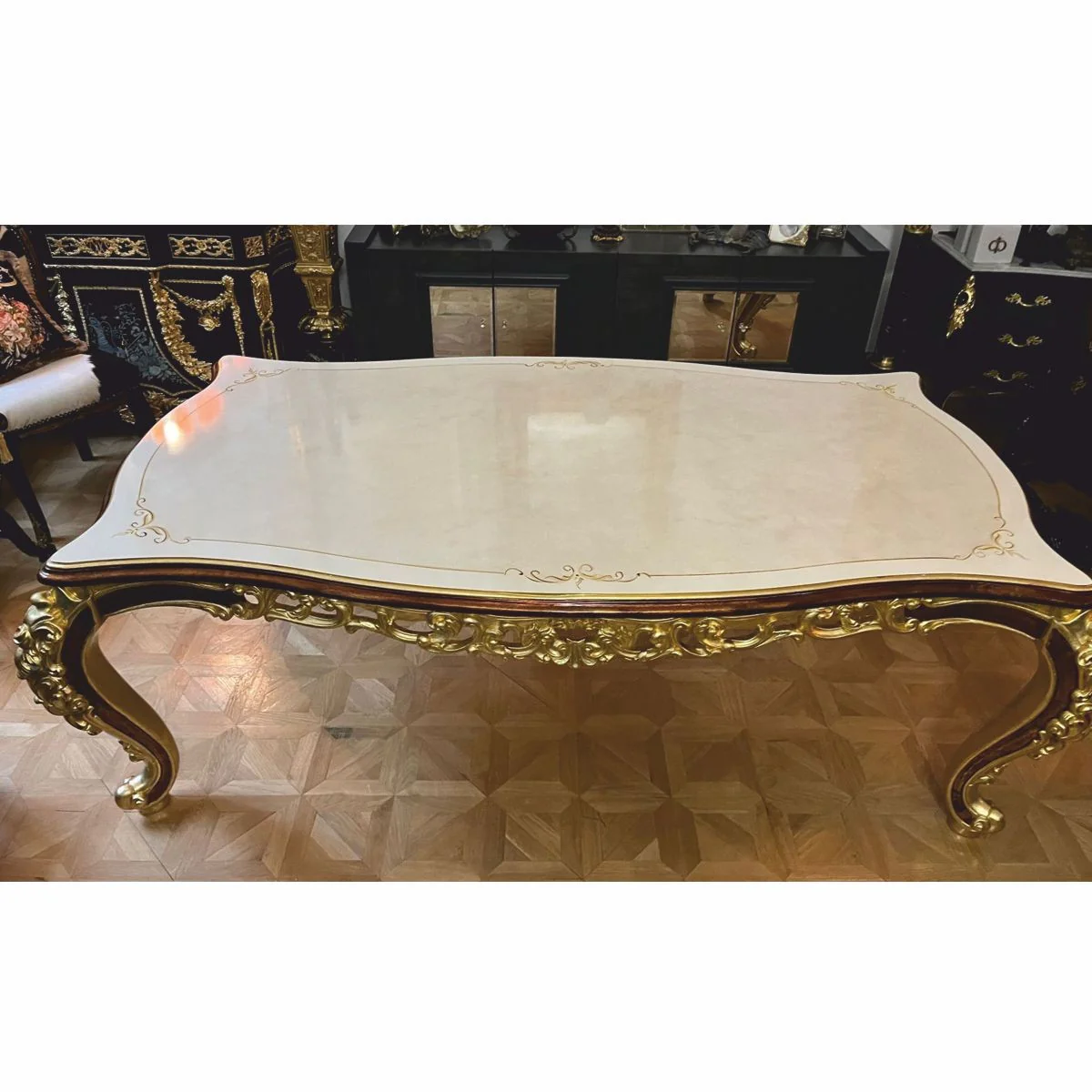 Luxus Barock Esstisch Creme / Gold / Braun 225 cm - Barock Esszimmer Möbel