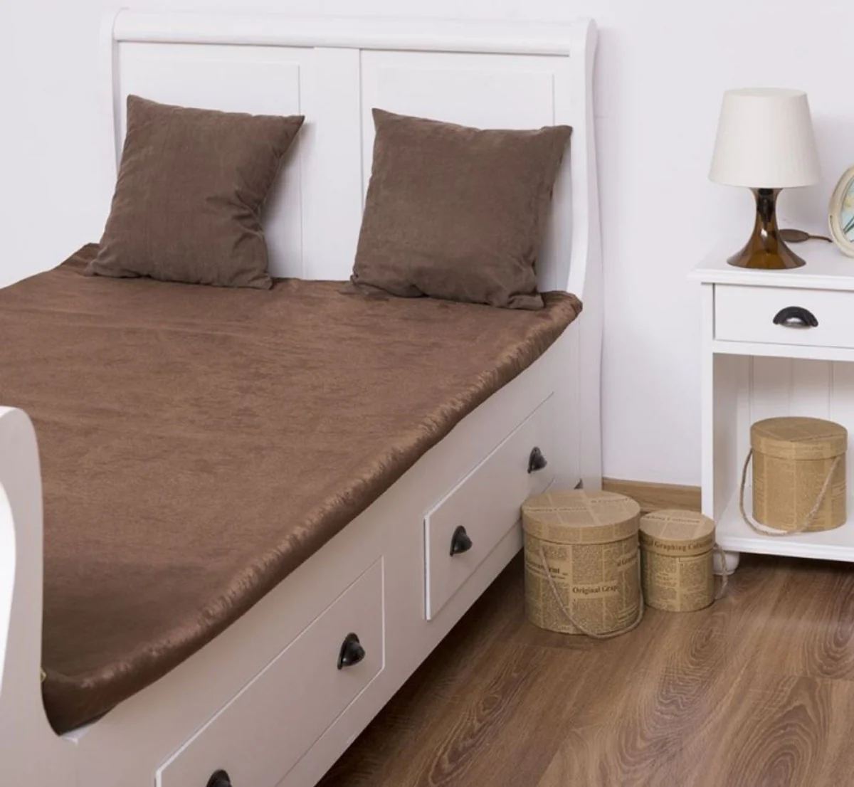 Landhausstil Massivholz Kinderzimmer Möbel Set Weiß - 1 Einzelbett & 1 Kleiderschrank & 1 Nachttisch - Landhausstil Möbel