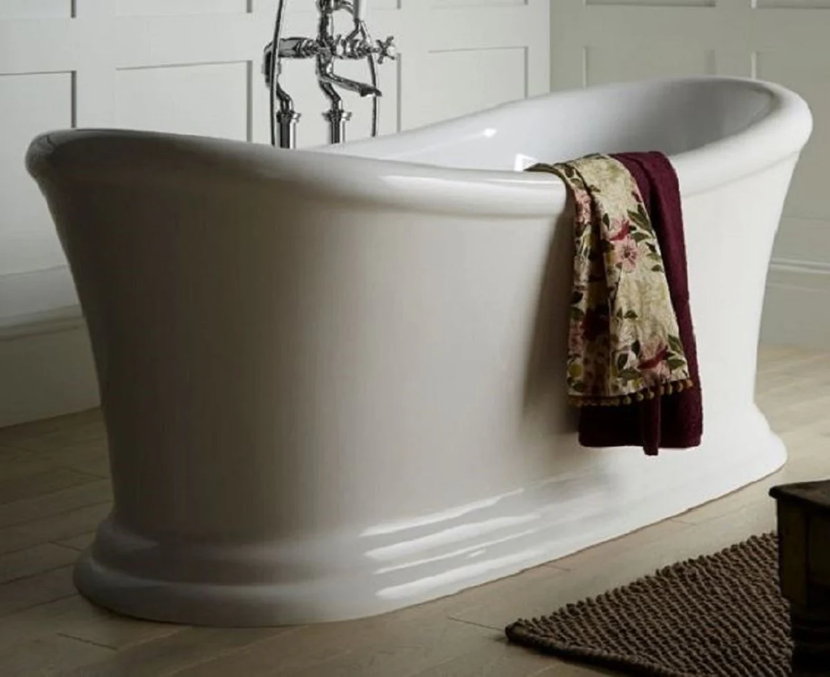 Luxus Jugendstil Acryl Badewanne Weiß 164 x 70,5 x H. 71 cm - Gebogene freistehende Retro Antik Badewanne - Barock & Jugendstil Badezimmer Möbel