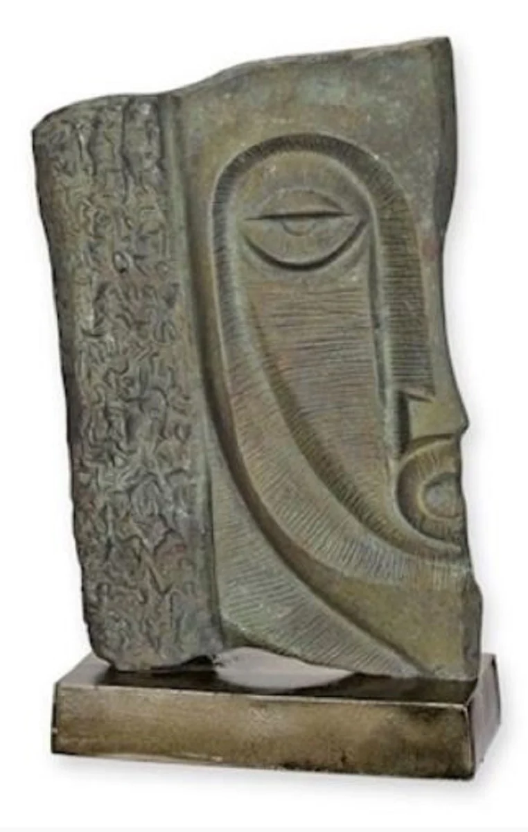 Luxus Aluminium Deko Skulptur Gesicht Antik Grau / Grau / Messing 26 x 10,3 x H. 39,6 cm - Abstrakte Aluminium Deko Figur - Wohnzimmer Deko - Schreibtisch Deko