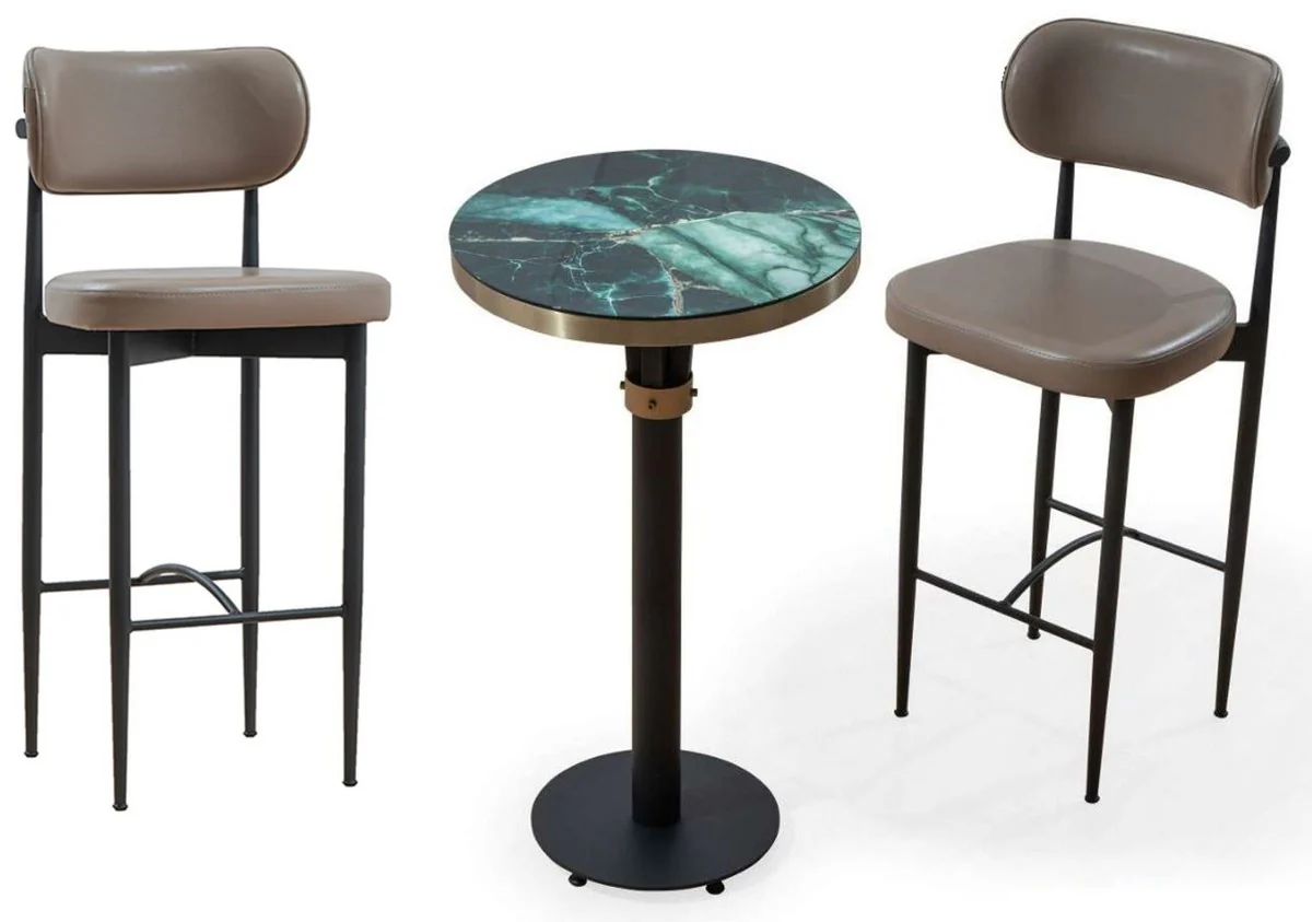 Luxus Barmöbel Set Grau / Schwarz - 1 Bartisch & 2 Barstühle