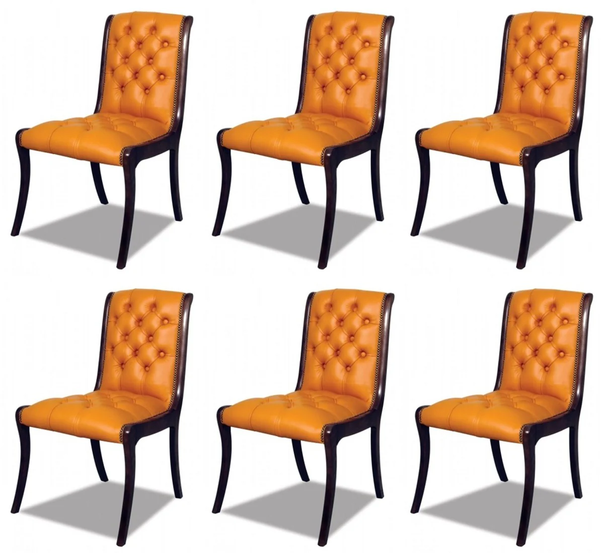 Luxus Chesterfield Leder Esszimmer Stuhl 6er Set Orange / Dunkelbraun 50 x 47 x H. 95 cm - Chesterfield Echtleder Küchenstühle - Chesterfield Möbel - Leder Möbel - Luxus Möbel