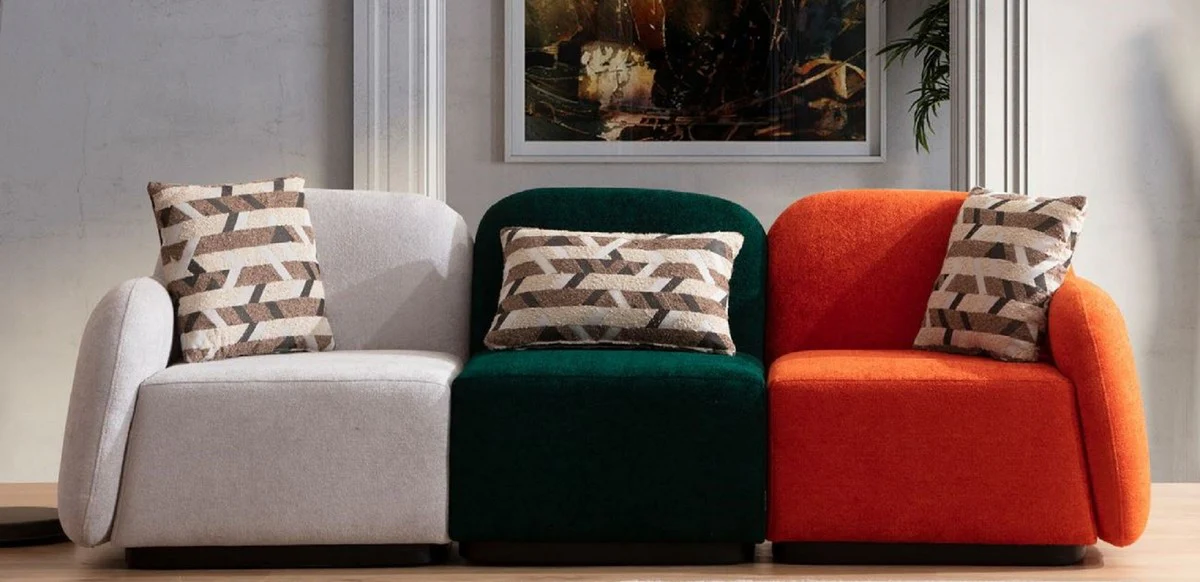 Luxus 3er Sofa Grau / Grün / Orange / Schwarz 275 x 60 x H. 77 cm - Modulares 3 Teiliges Wohnzimmer Sofa - Hotel Sofa - Wohnzimmer Möbel - Hotel Möbel - Luxus Möbel