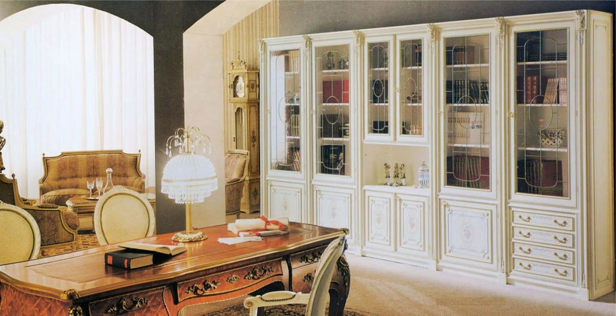 Luxus Barock Schrank Weiß / Mehrfarbig / Gold - Massivholz Wohnzimmerschrank im Barockstil - Barock Wohnzimmer Möbel - Luxus Qualität - Made in Italy