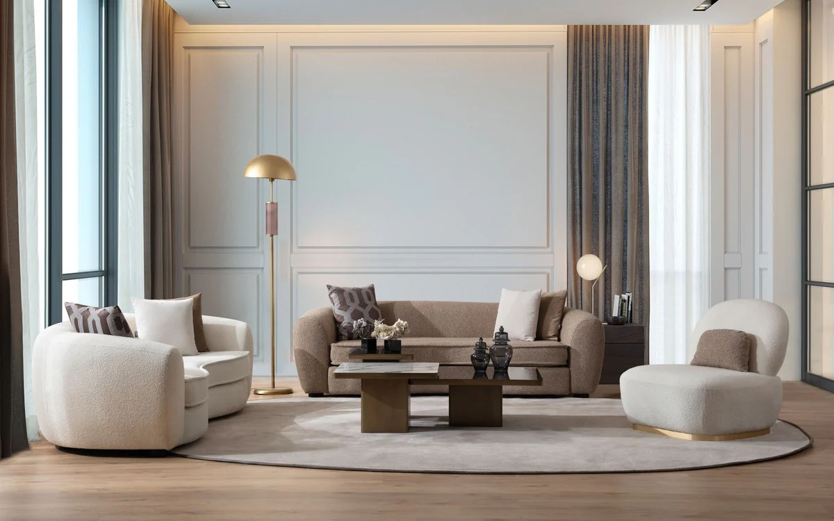 Luxus Sofa Weiß / Schwarz 250 x 106 x H. 72 cm - Wohnzimmer Sofa - Hotel Sofa - Wohnzimmer Möbel - Wohnzimmer Einrichtung - Hotel Möbel - Luxus Möbel - Luxus Einrichtung