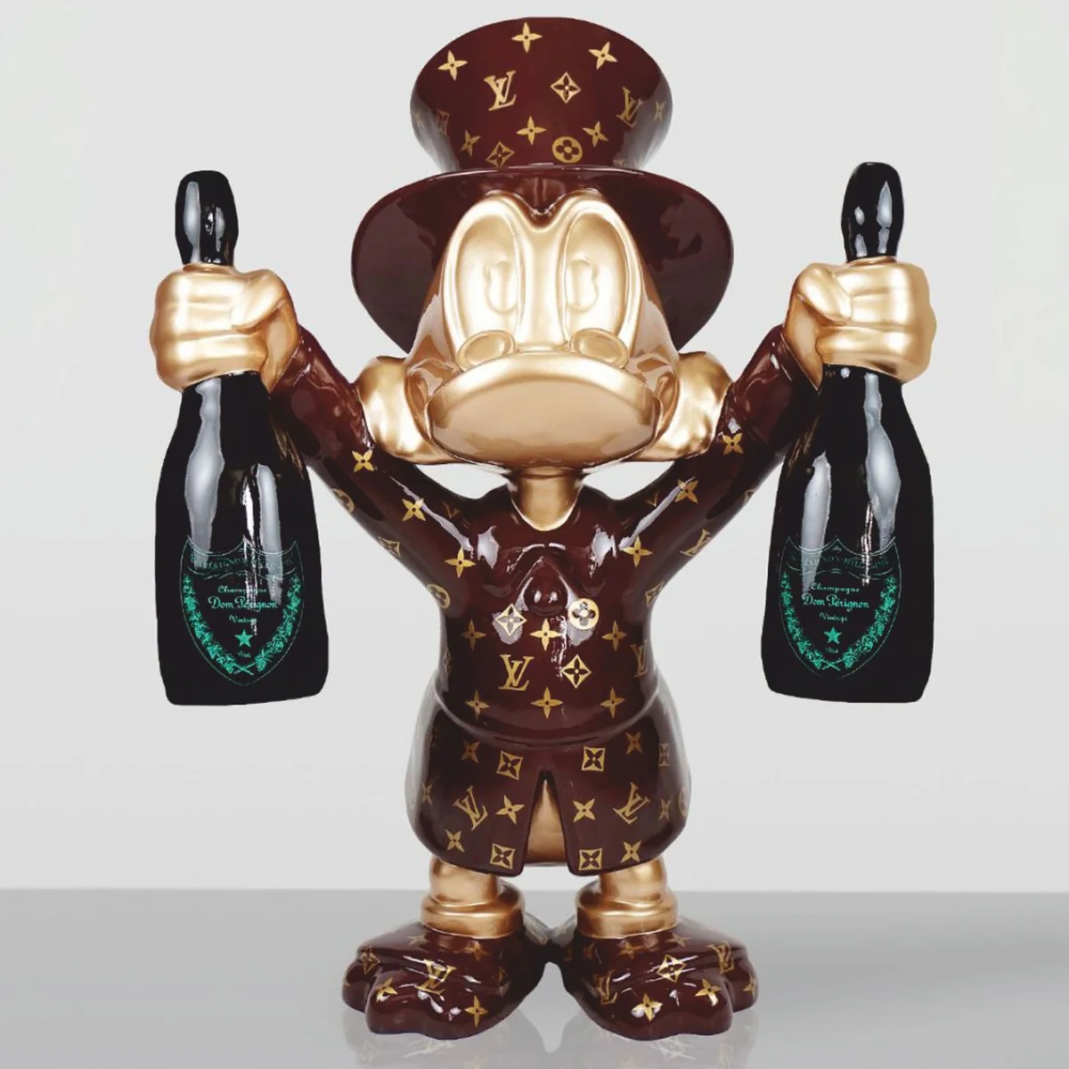 XXL Deko Skulptur Ente Braun / Gold / Schwarz H. 120 cm - Große Deko Figur