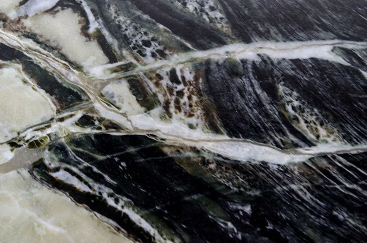 Art Deco Beistelltisch Gold Metall / Marmor 55 x 47 cm- Jugendstil Tisch - Möbel Blumentisch