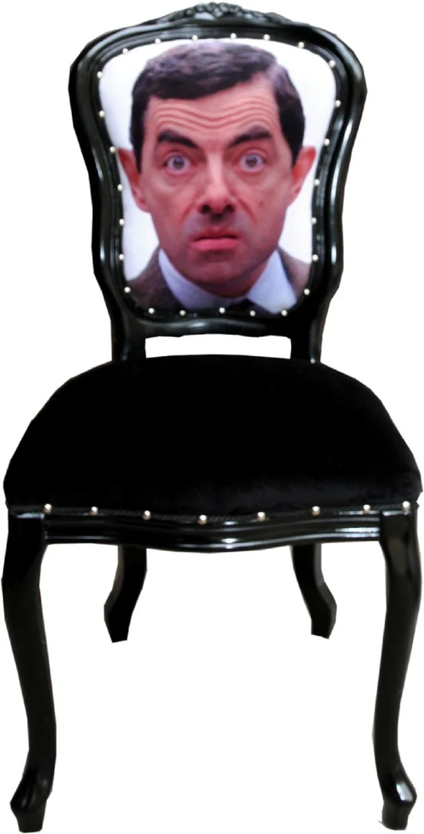 Luxus Barock Esszimmer Set Karikatur Mehrfarbig / Schwarz 55 x 54 x H. 103 cm - 4 handgefertigte Esszimmerstühle - Designer Stühle - Barock Esszimmermöbel