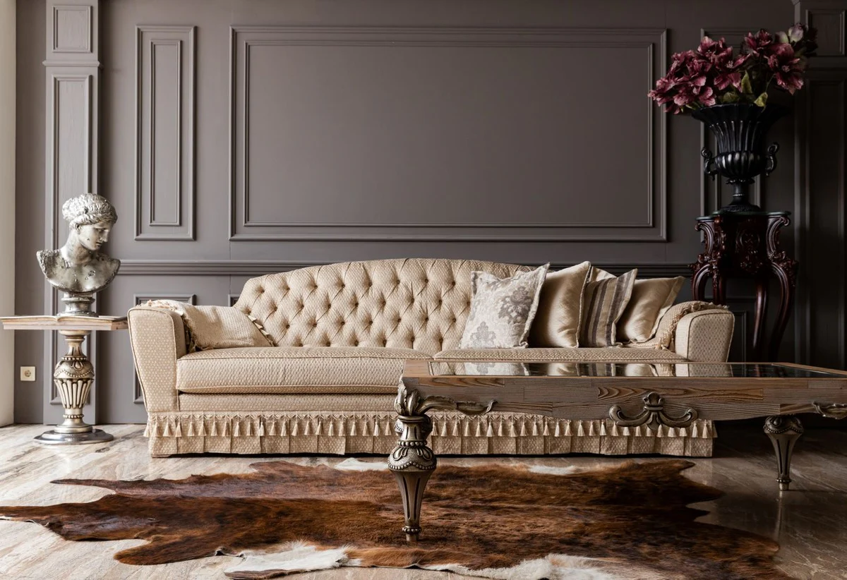 Luxus Barock Beistelltisch Silber / Naturfarben - Handgefertigter Tisch im Barockstil - Barock Wohnzimmer Möbel - Edel & Prunkvoll