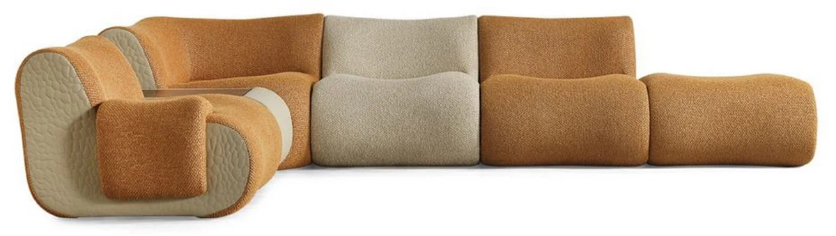 Luxus Ecksofa Braun / Creme / Grau 340 x 232 x H. 72 cm - Modulares 6 Teiliges Wohnzimmer Sofa - Hotel Sofa - Wohnzimmer Möbel - Hotel Möbel - Luxus Möbel