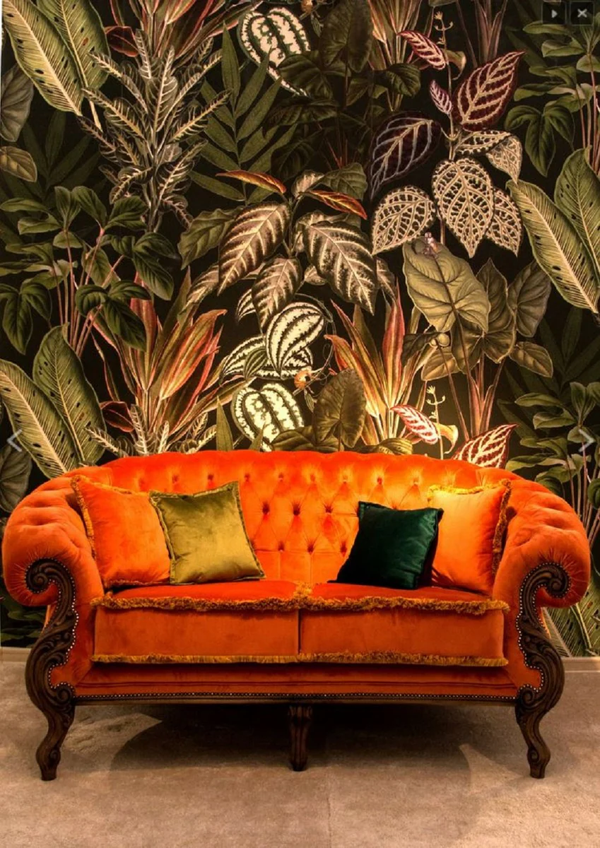 Luxus Barock Wohnzimmer Sofa Orange / Braun - Handgefertigtes Barockstil Sofa - Prunkvolle Luxus Wohnzimmer Möbel im Barockstil - Barock Möbel