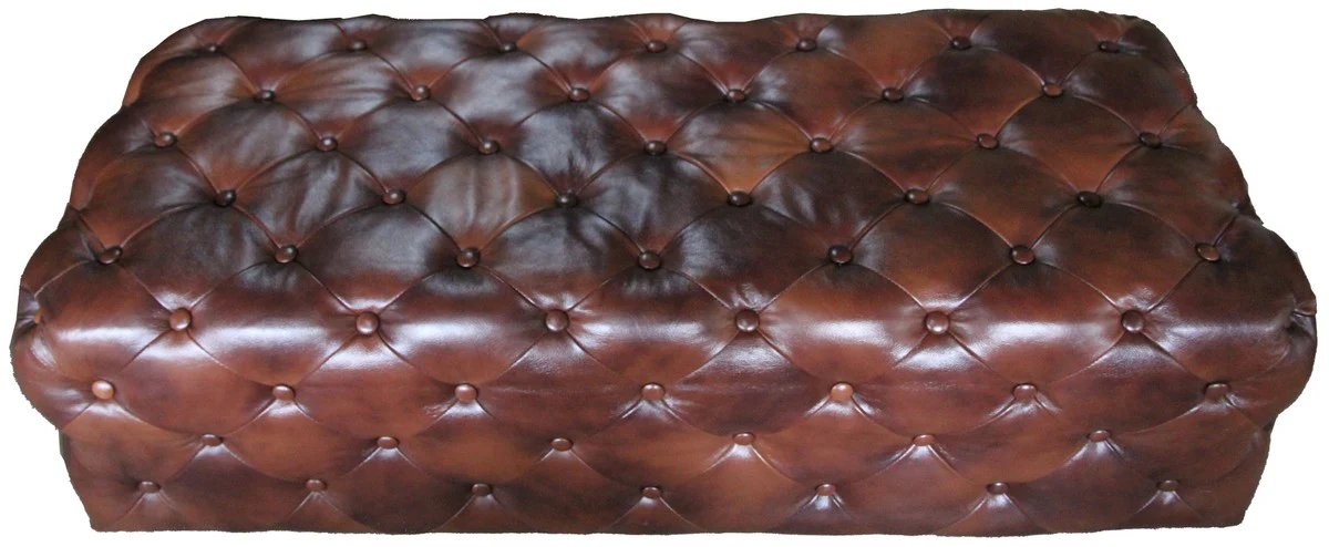 Luxus Chesterfield Echtleder Fußhocker Dunkelbraun 140 x 60 x H. 42 cm - Luxus Möbel