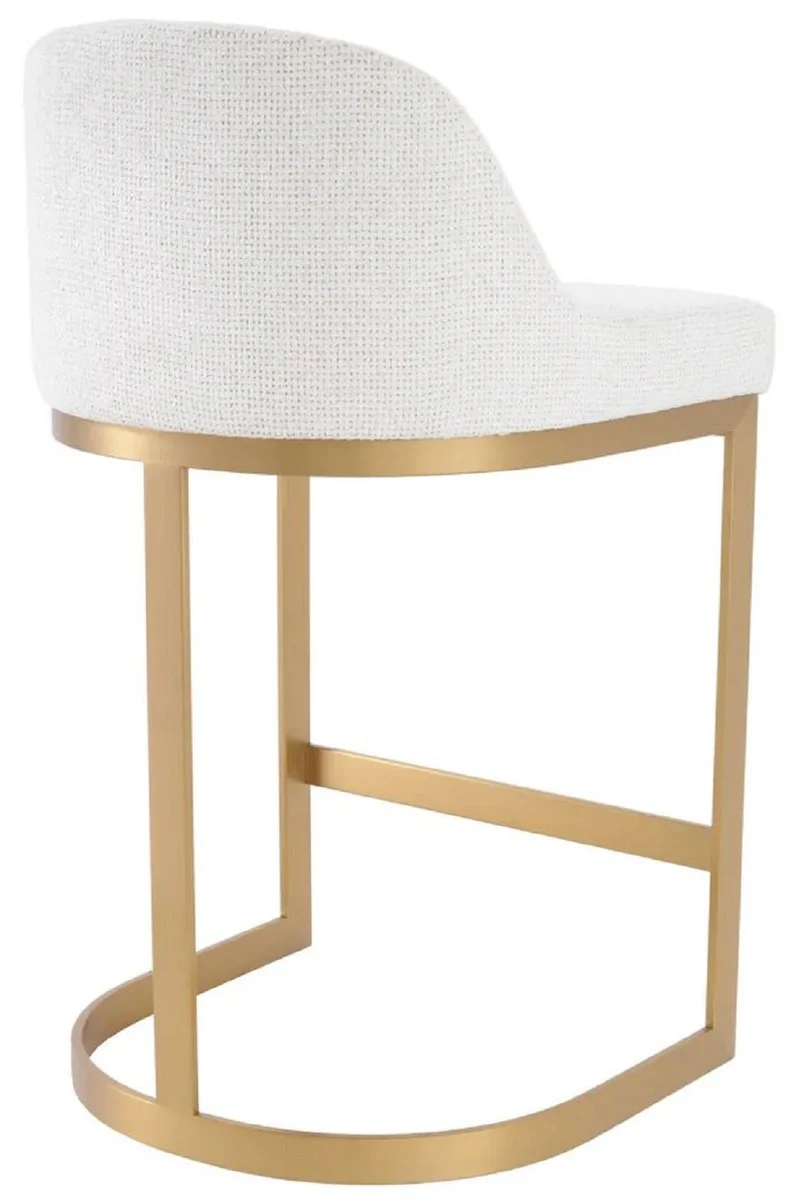 Luxus Barstuhl Cremeweiß / Messing 53 x 51 x H. 93 cm - Gepolsterter Edelstahl Barhocker - Bar Möbel - Luxus Möbel - Luxus Qualität