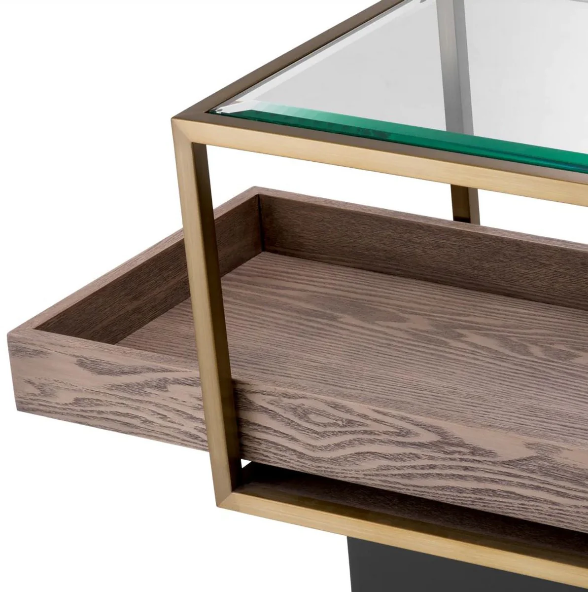 Luxus Beistelltisch Messing / Grau / Schwarz 90 x 42 x H. 44 cm - Rechteckiger Wohnzimmer Tisch mit Glasplatte - Hotel Tisch - Wohnzimmer Möbel - Hotel Möbel - Luxus Möbel