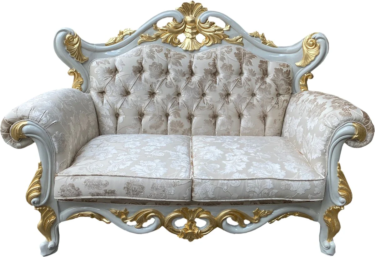 Pompöös by Luxus Barock 2er Sofa Creme Bouquet Muster / Weiß / Gold - Pompööses Barock Sofa designed by Harald Glööckler