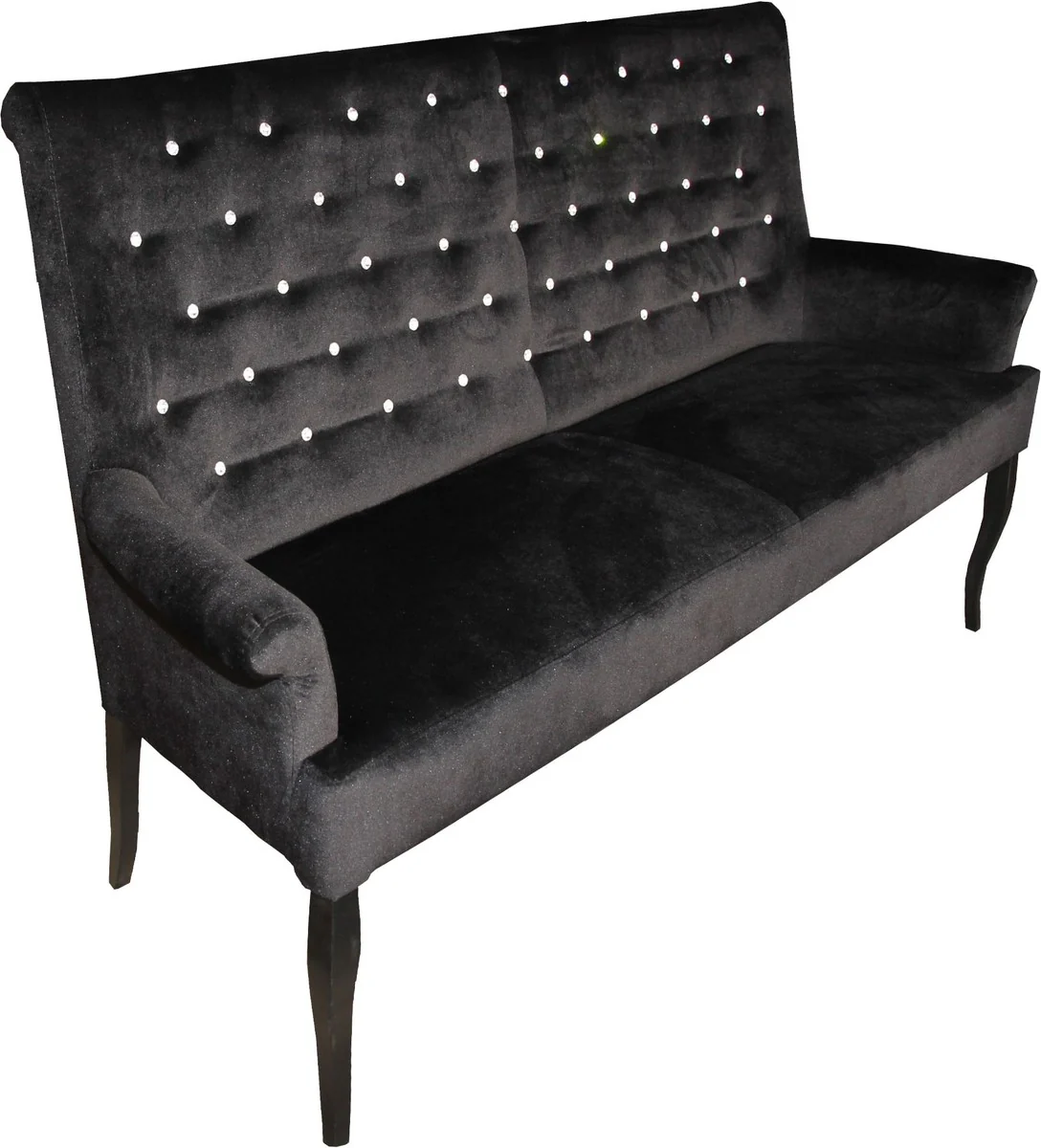 Chesterfield Sitzbank / Sofa mit Bling Bling Glitzersteinen Schwarz B 180 cm, H 100 cm, T 67 cm - Esszimmer Bank - Limited Edition