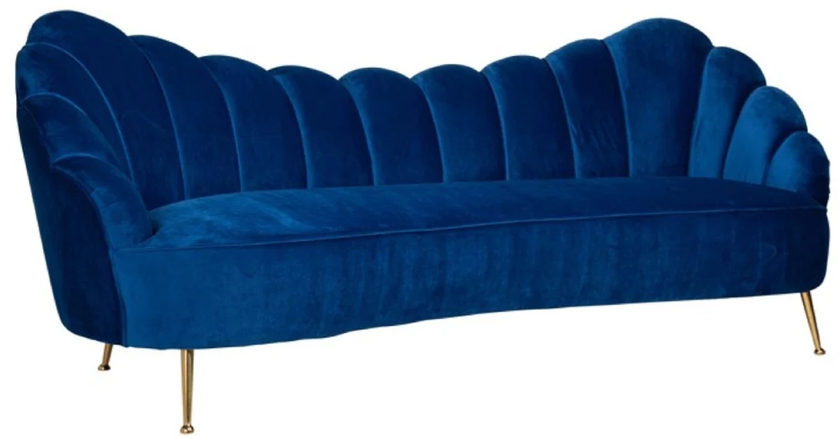Luxus Samt Sofa Blau / Gold 230 x 94 x H. 90 cm - Wohnzimmer Sofa mit edlem Samtstoff - Wohnzimmer Möbel - Luxus Möbel - Wohnzimmer Einrichtung - Luxus Einrichtung