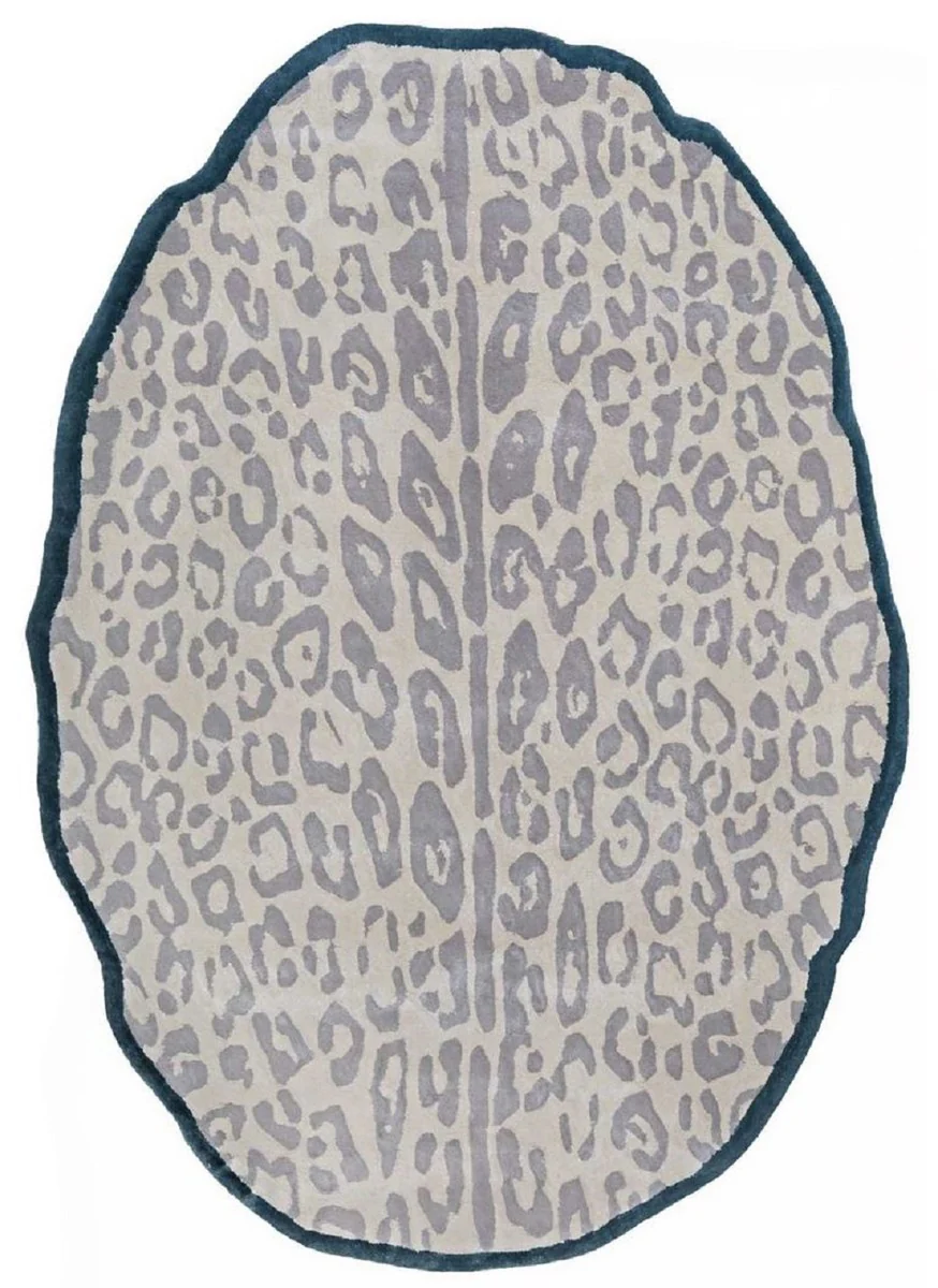 Luxus Viskose Teppich mit Leoparden Design Grau / Creme / Schwarz 160 x 230 cm - Ovaler Wohnzimmer Teppich - Moderner Schlafzimmer Teppich - Luxus Interior - Luxus Qualität