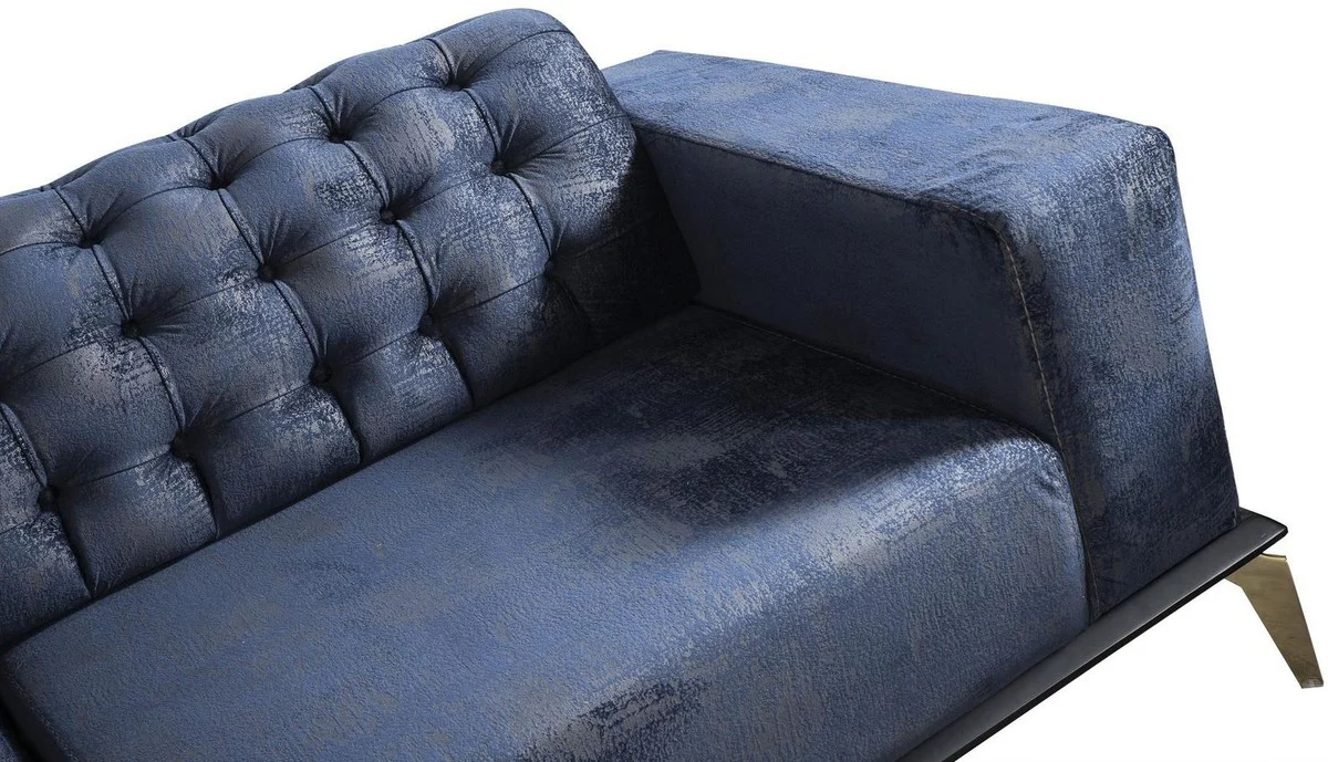 Luxus Art Deco Chesterfield Sofa Blau / Grau / Schwarz / Messingfarben 236 x 99 x H. 86 cm - Edles Wohnzimmer Sofa mit dekorativen Kissen - Luxus Qualität