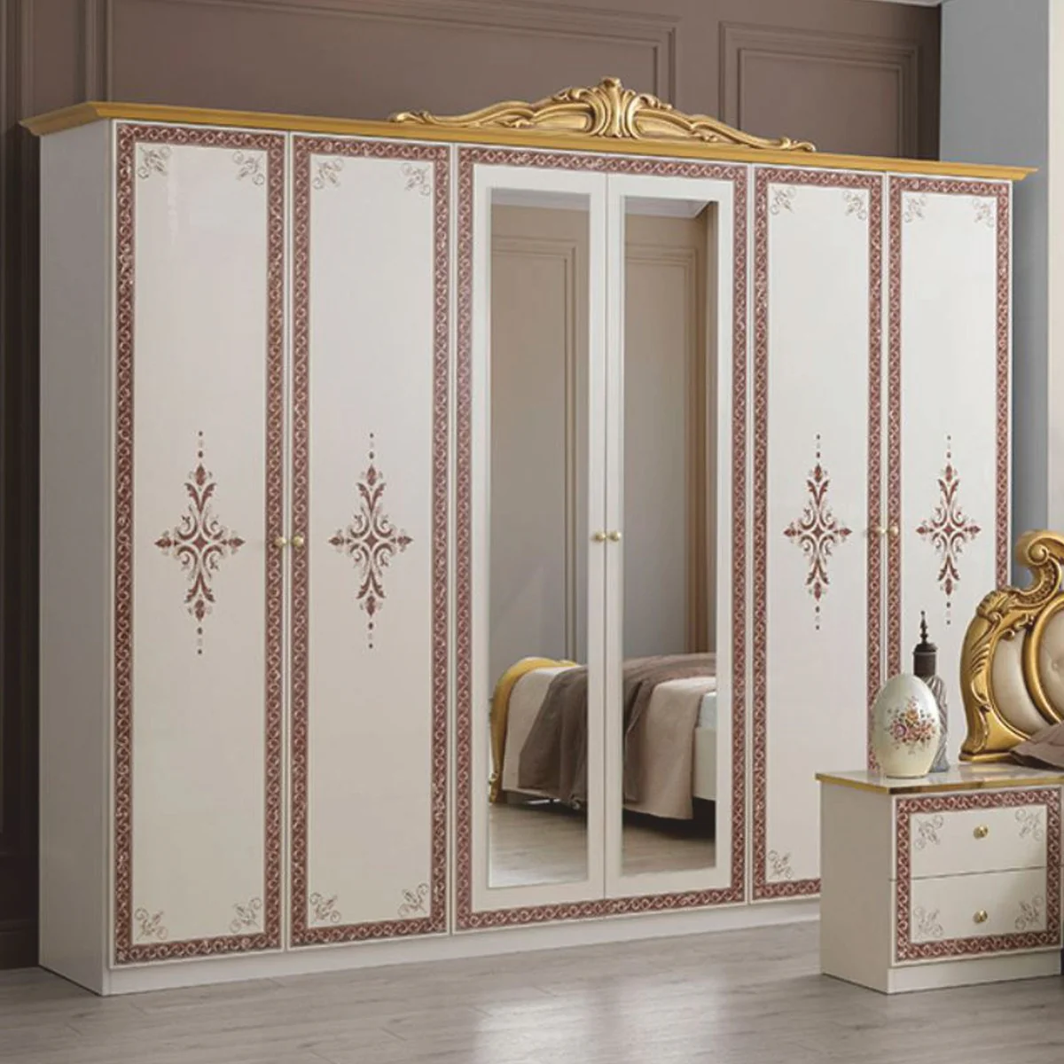 Luxus Barock Schlafzimmer Schrank Weiß / Braun / Gold 261 cm - Barock Schlafzimmer Möbel
