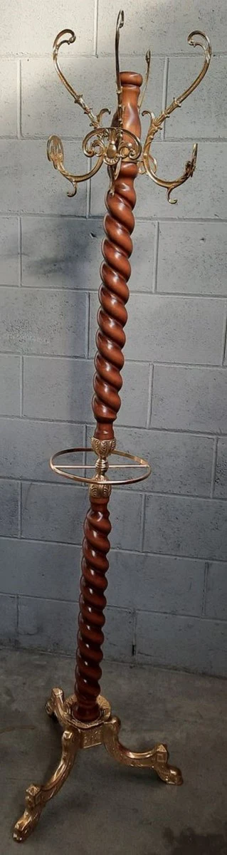 Luxus Barock Garderobenständer Braun / Gold H. 177 cm - Barock Kleiderständer - Garderoben Möbel im Barockstil - Barock Möbel - Barock Interior - Luxus Qualität - Made in Italy