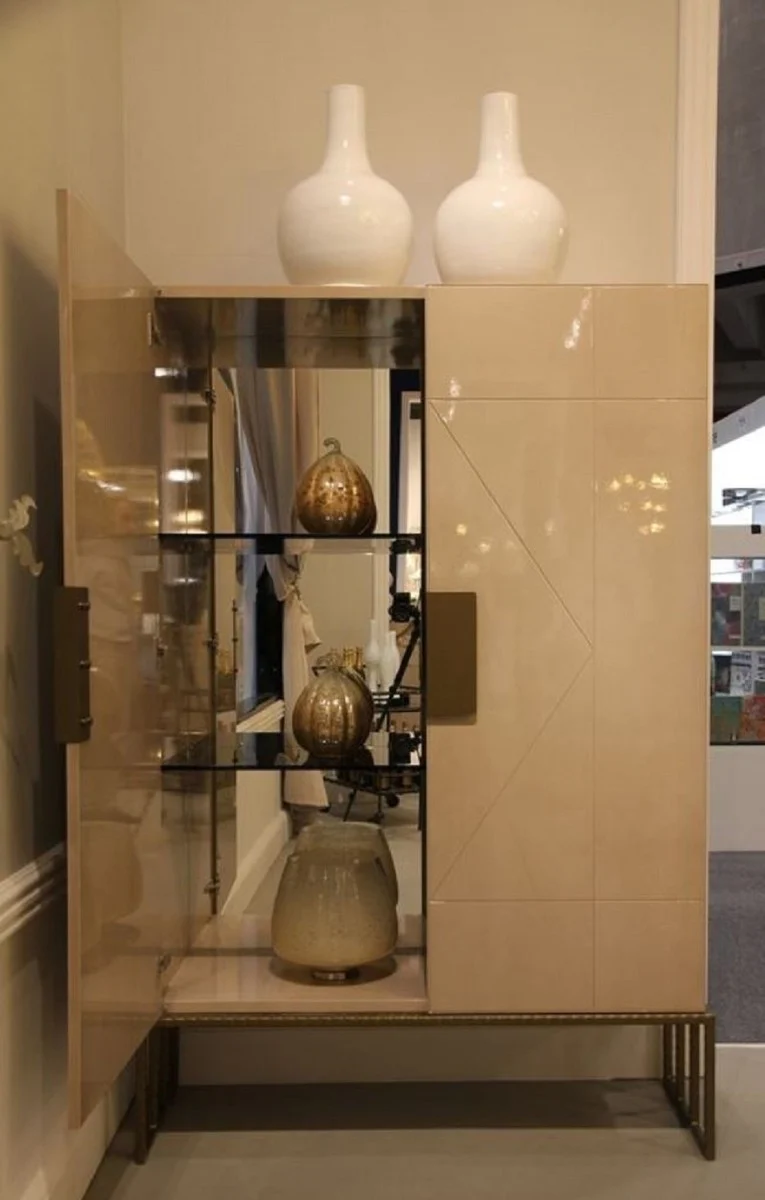 Designer Wohnzimmerschrank Creme / Messing 120 x 45 x H. 175 cm - Wohnzimmer Möbel - Luxus Qualität