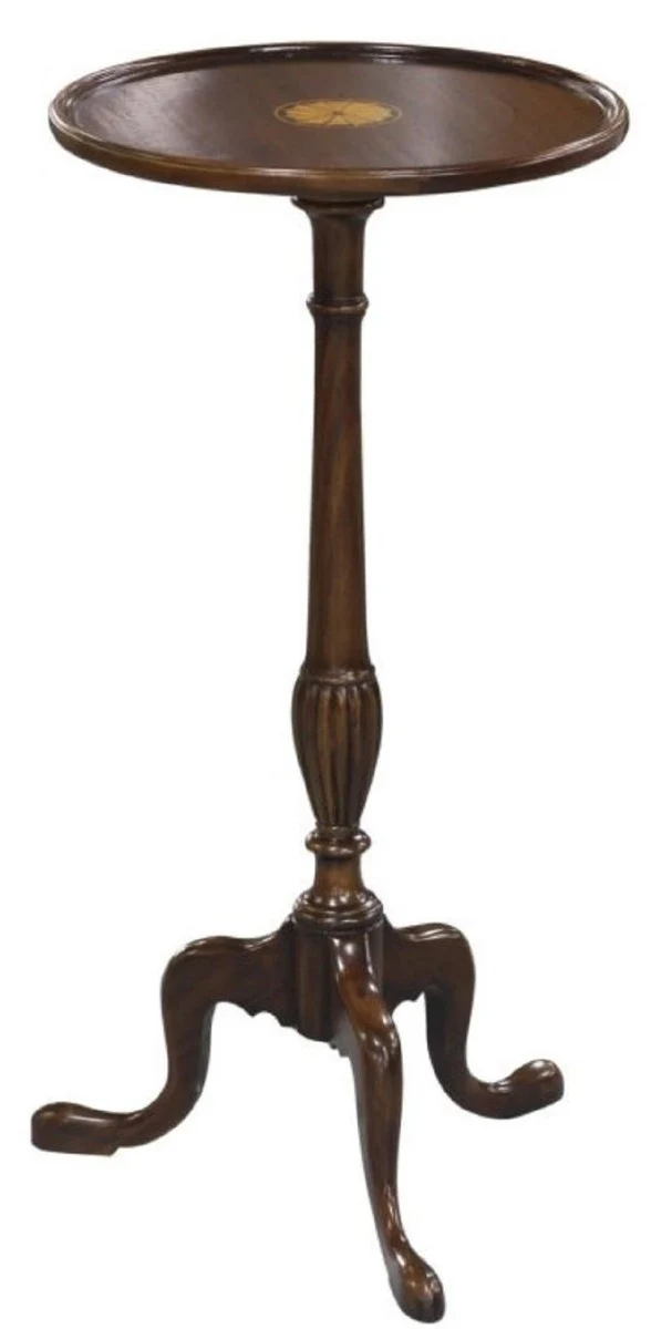 Luxus Barock Beistelltisch Dunkelbraun / Gold Ø 30 x H. 62 cm - Runder Mahagoni Blumentisch