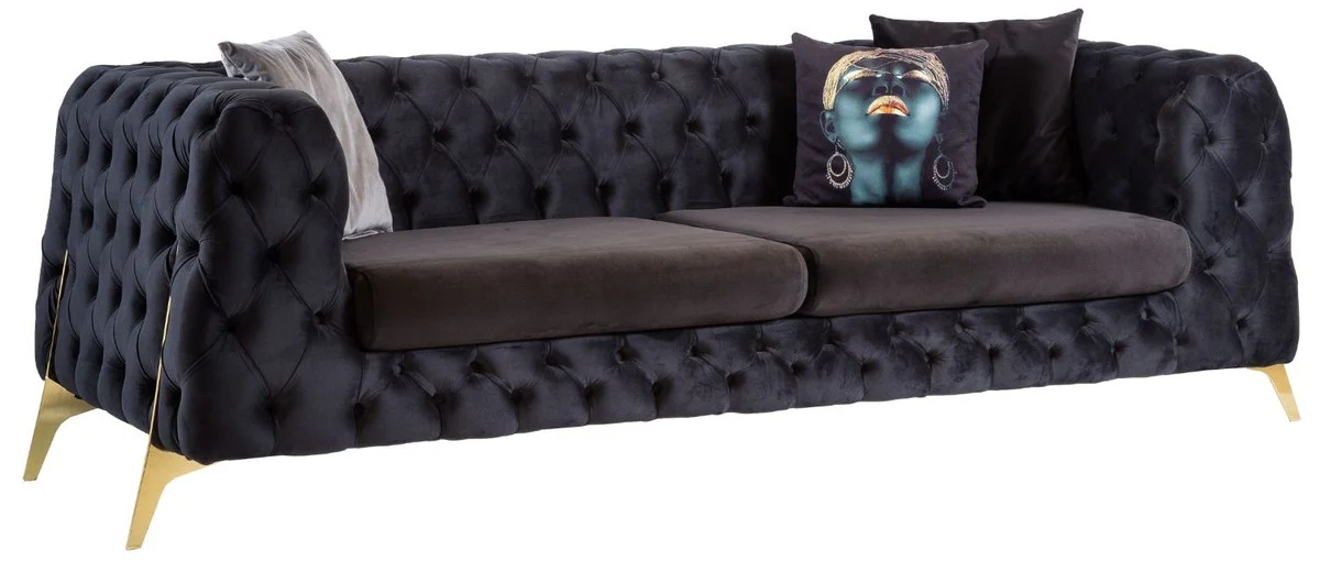 Luxus Chesterfield Samt Sofa Lila / Messing 240 x 95 x H. 81 cm - Modernes Wohnzimmer Sofa - Chesterfield Möbel