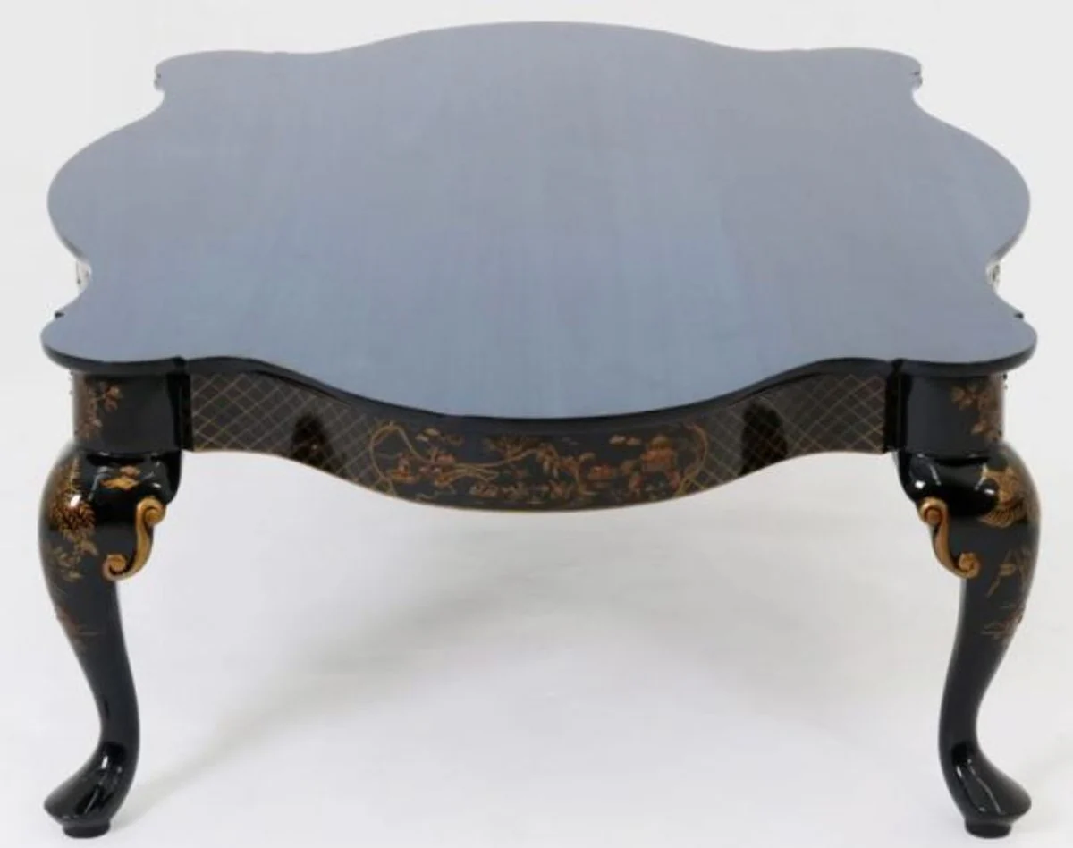 Luxus Barock Couchtisch Blau / Schwarz / Bronzefarben 130 x 93 x H. 43 cm - Prunkvoller Massivholz Wohnzimmertisch - Barock Möbel