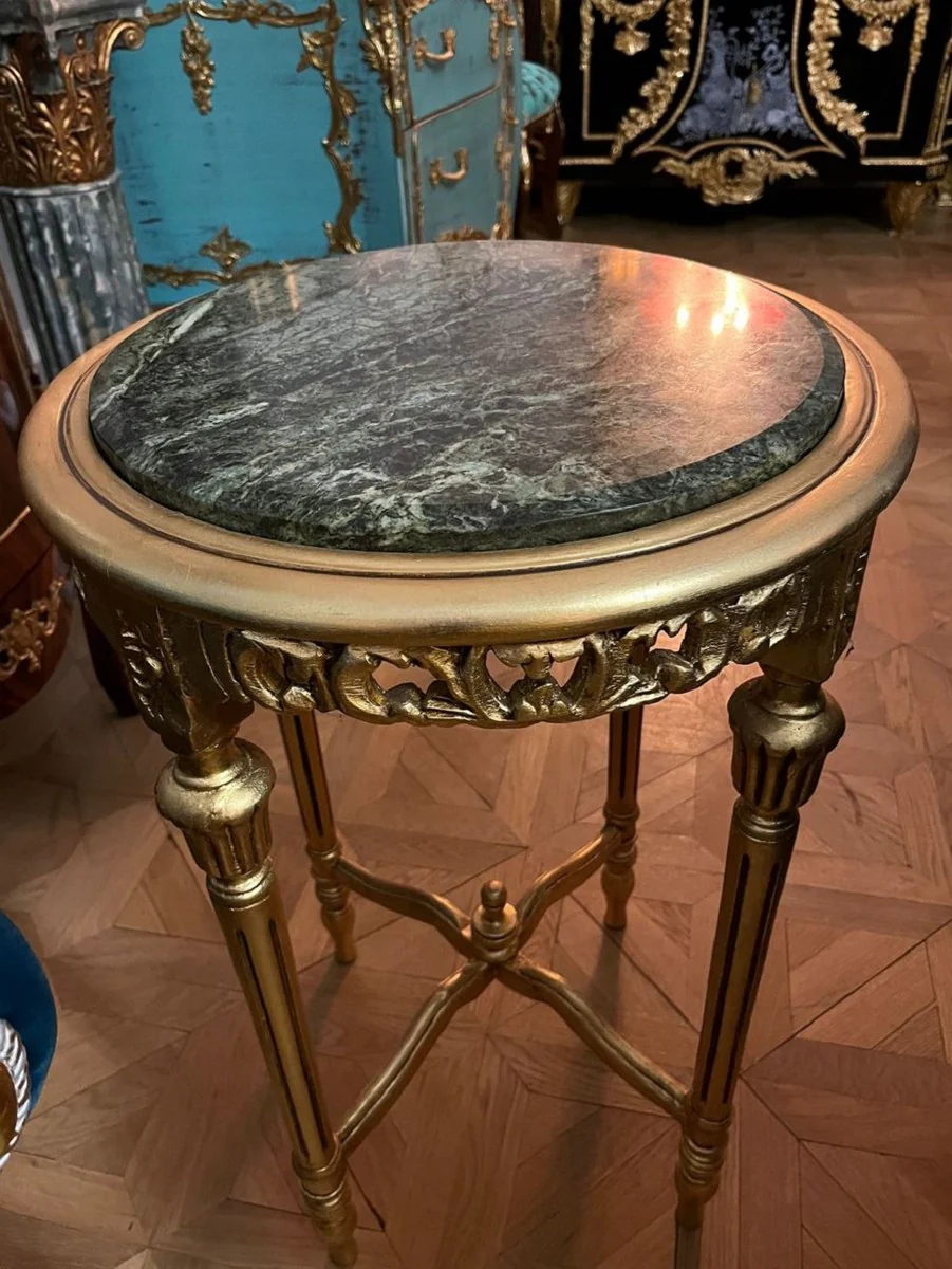 Barock Beistelltisch Gold / Grün - Handgefertigter Antik Stil Massivholz Tisch mit Marmorplatte - Wohnzimmer Möbel im Barockstil - Antik Stil Möbel - Barock Möbel - Barock Einrichtung