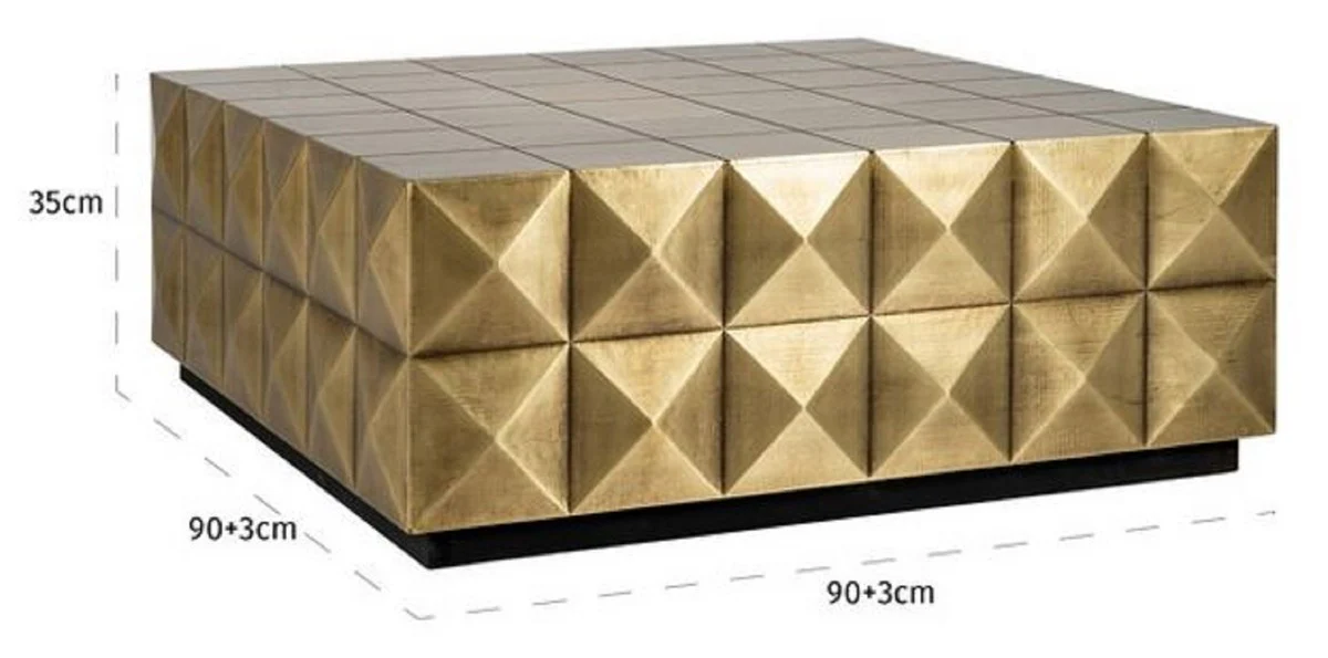 Luxus Couchtisch Gold / Schwarz 90 x 90 x H. 35 cm - Quadratischer Wohnzimmertisch - Wohnzimmer Möbel - Hotel Möbel - Luxus Möbel - Luxus Einrichtung