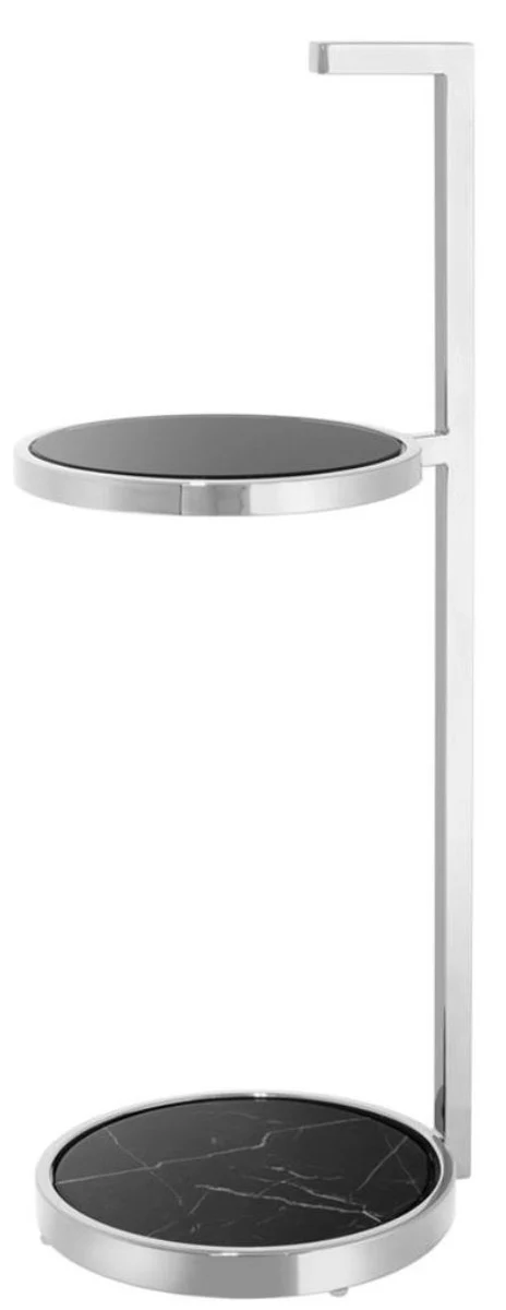 Luxus Edelstahl Beistelltisch Silber / Schwarz - Hotel Möbel