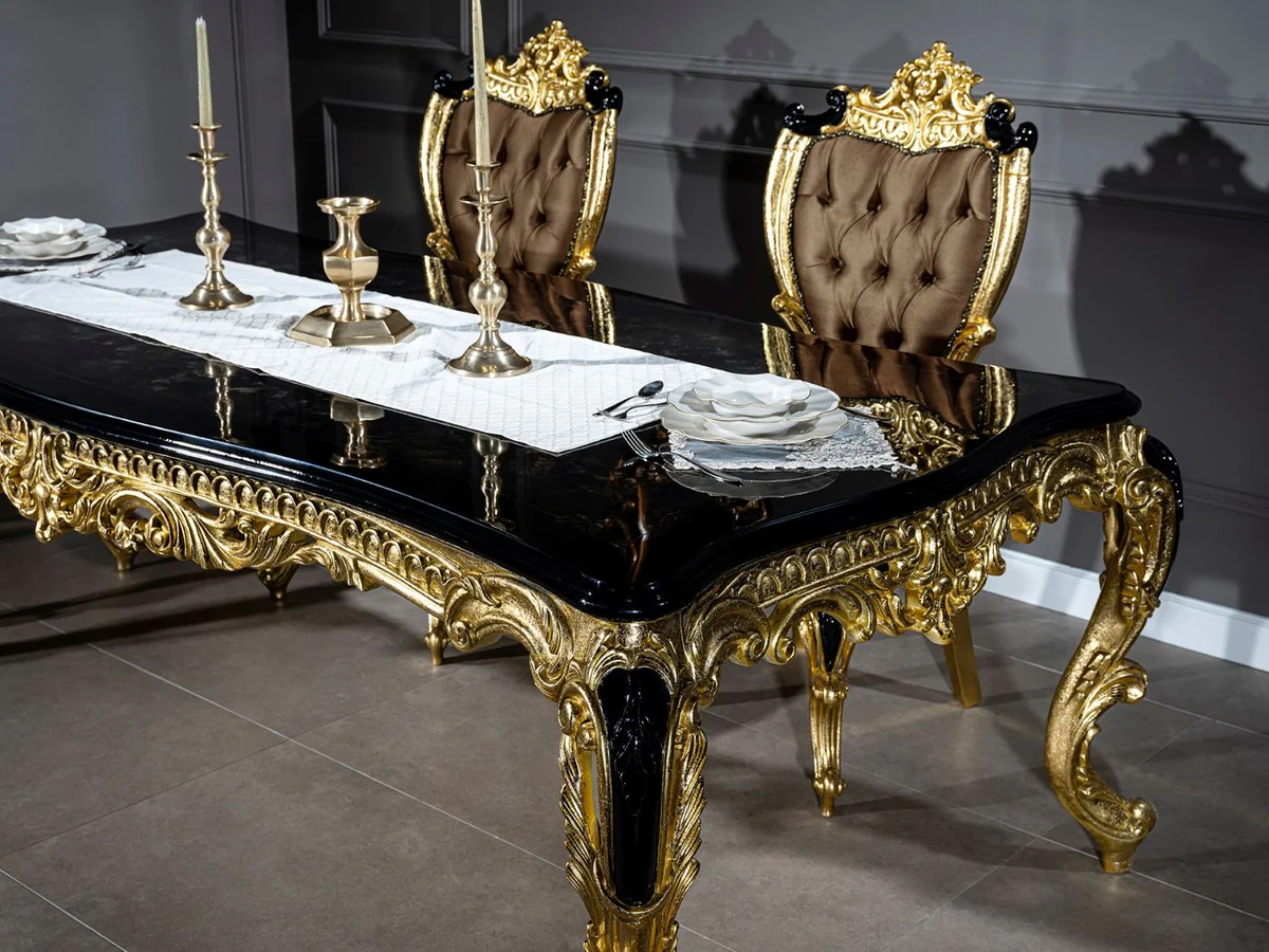 Luxus Barock Esszimmer Stuhl Set Braun / Schwarz / Gold 60 x 65 x H. 120 cm - Küchen Stühle 6er Set im Barockstil - Barock Esszimmer Möbel