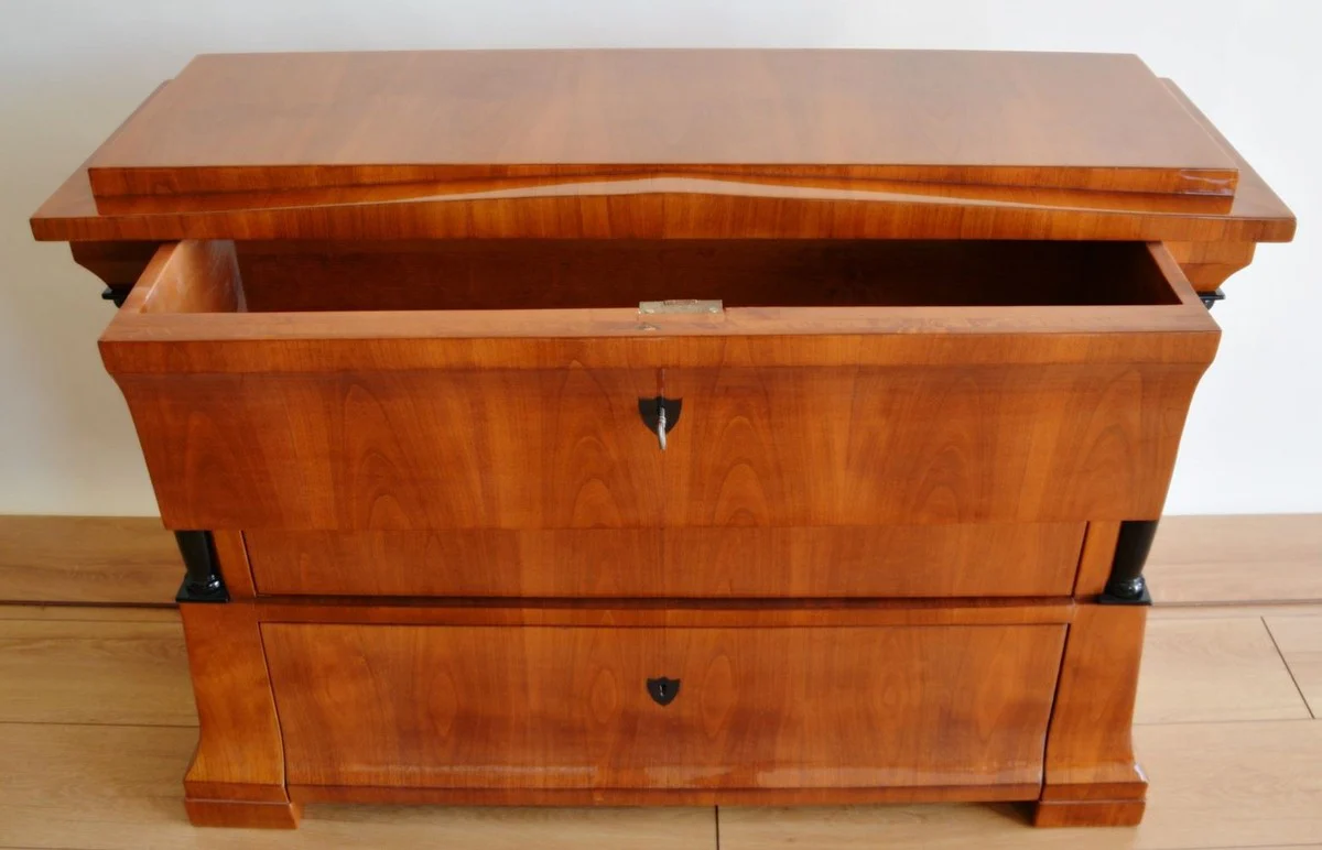 Luxus Biedermeier Massivholz Kommode mit 3 Schubladen Braun / Schwarz 100 x 60 x H. 80 cm - Schlafzimmer Kommode - Massivholz Möbel - Schlafzimmer Möbel - Biedermeier Möbel