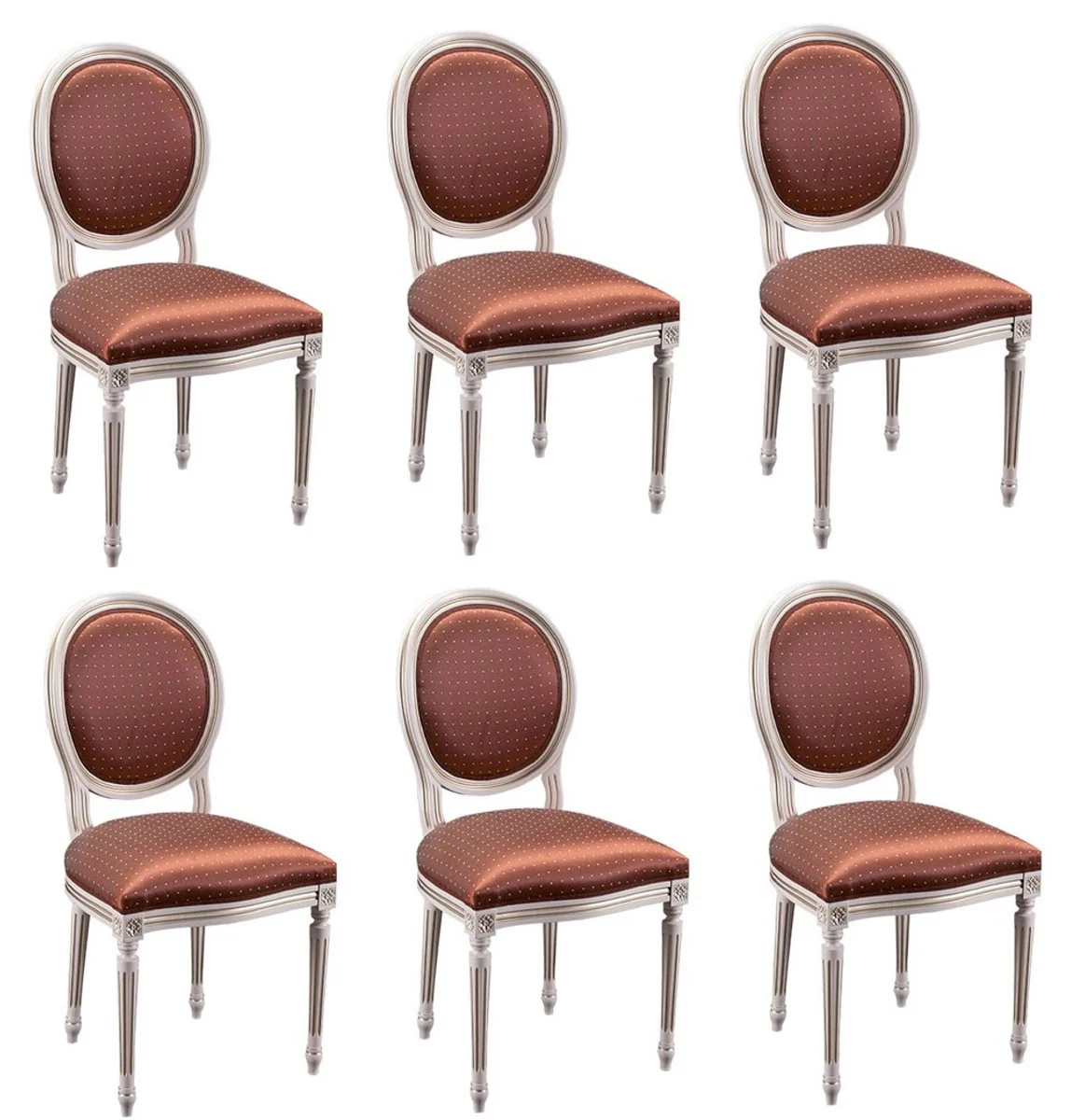 Luxus Barock Esszimmer Set Creme / Gold / Orange 49 x 43,5 x H. 98 cm - 6 Esszimmerstühle - Esszimmermöbel